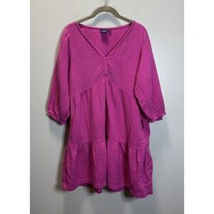 Women's Gap Coverup Dress Size S Pink V Neck Pullover Gauze Tiers 100% Cotton